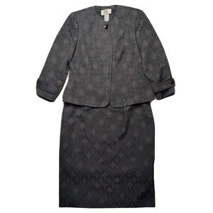 SUNNY CHOI Women Size 10 Brown Black Geo Pattern 2-Piece Career Suit Skirt Set